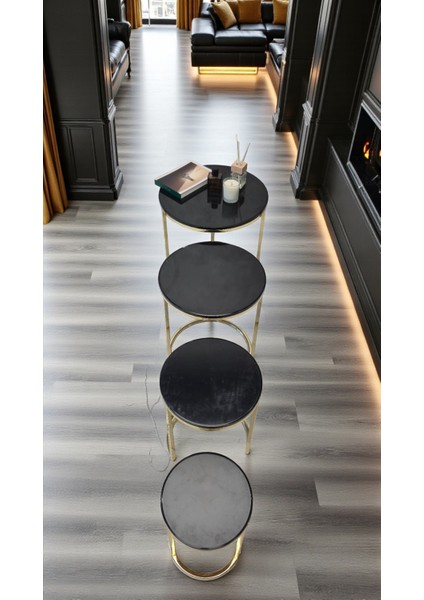 Elegante Serisi Gold Metal Ayaklı 4 Lü Sehpa Seti Parlak Gold Krem Mdf Tabla fırsatları