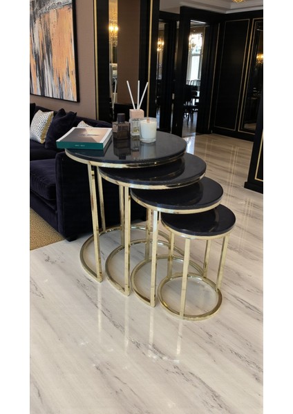 Elegante Serisi Gold Metal Ayaklı 4 Lü Sehpa Seti Parlak Gold Krem Mdf Tabla indirimleri