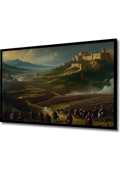 Çerçeve Görünümlü Epik Savaş Alanı Yağlı Boya Görünümlü Dekoratif Ahşap Ev/işyeri/ofis Kare Tablo fiyatları