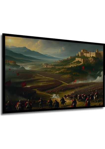 Çerçeve Görünümlü Epik Savaş Alanı Yağlı Boya Görünümlü Dekoratif Ahşap Ev/işyeri/ofis Kare Tablo modelleri