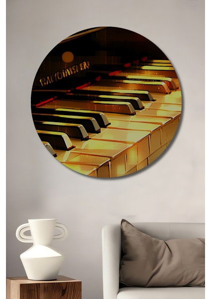 Altın Piyanist Yağlı Boya Görünümlü Dekoratif Ahşap Ev/işyeri/ofis Yuvarlak Tablo