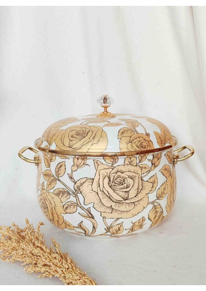 Sarı Gül Emaye Lux Tencere Kazan Boy 8 Litre 28 cm Çap Süt Yoğurt Reçel Konserve Salça Tenceresi
