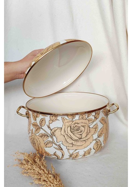 Sarı Gül Emaye Lux Tencere Kazan Boy 8 Litre 28 cm Çap Süt Yoğurt Reçel Konserve Salça Tenceresi modelleri