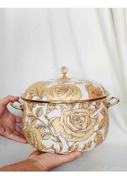 Sarı Gül Emaye Lux Tencere Kazan Boy 8 Litre 28 cm Çap Süt Yoğurt Reçel Konserve Salça Tenceresi indirimleri