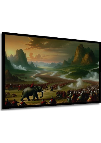 Çerçeve Görünümlü Fil Dişli Yağlı Boya Görünümlü Savaş Alanı Işyeri/ofis Dekoratif Ahşap Kare Tablo modelleri