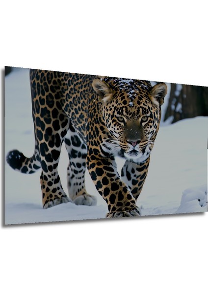 Kar Leoparı Kış Manzarası Yağlı Boya Görünümlü Dekoratif Ahşap Ev/işyeri/ofis Kare Tablo modelleri