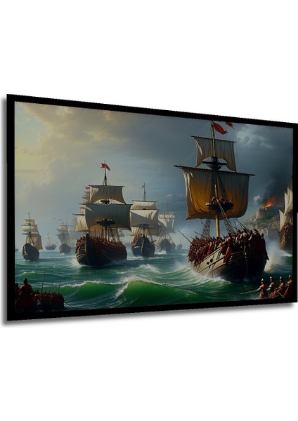Çerçeve Görünümlü Osmanlı Donanması Yağlı Boya Görünümlü Dekoratif Ahşap Ev/işyeri/ofis Kare Tablo modelleri