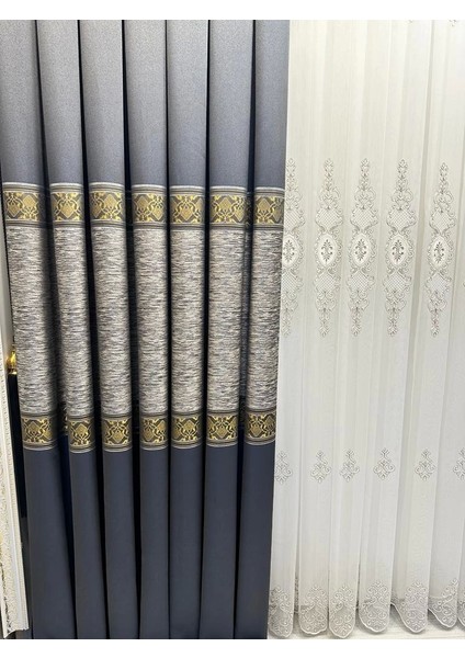 Nivemeshome Likya FT632120 V-2501 Lacivert-Gold 1/3 Sık Pileli Fon Perde Apm modelleri