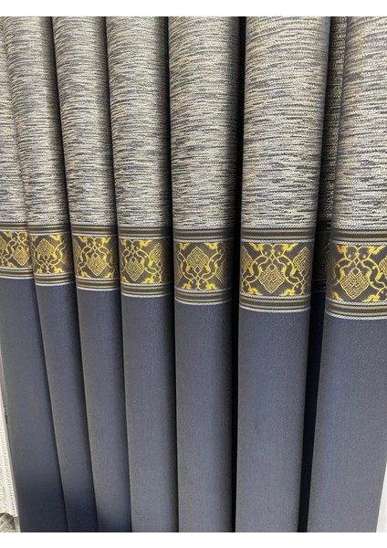 Nivemeshome Likya FT632120 V-2501 Lacivert-Gold 1/3 Sık Pileli Fon Perde Apm fırsatları