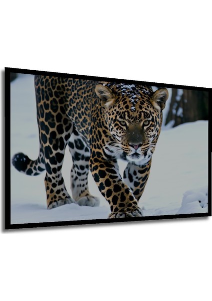 Çerçeve Görünümlü Kar Leoparı Kış Manzarası Yağlı Boya Görünümlü Dekoratif Ahşap Ofis Kare Tablo modelleri