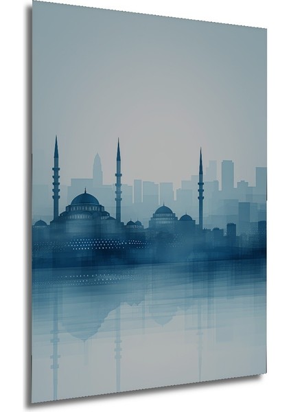 Istanbul Silüeti Sulu Boya Görünümlü Dekoratif Ahşap Ev/işyeri/ofis Kare Tablo modelleri