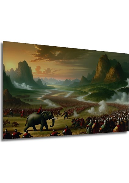 Fil Dişli Yağlı Boya Görünümlü Savaş Alanı Ev/işyeri/ofis Dekoratif Ahşap Kare Tablo modelleri