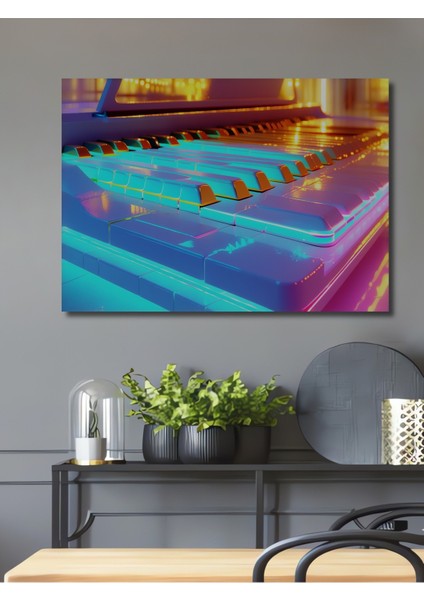 Neon Işıltılı Piyano Tuşları Modern Sanat Dekoratif Ahşap Ev/işyeri/ofis Kare Tablo