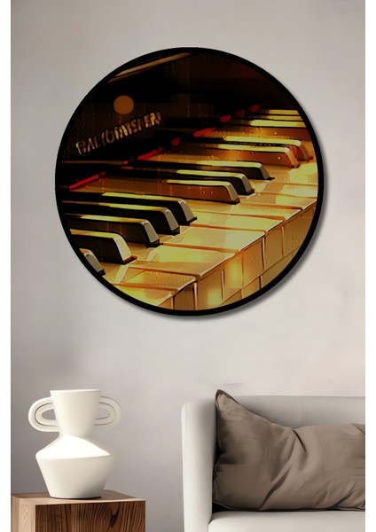 Çerçeve Görünümlü Altın Piyanist Yağlı Boya Görünümlü Dekoratif Ahşap Ev/işyeri/ofis Yuvarlak Tablo