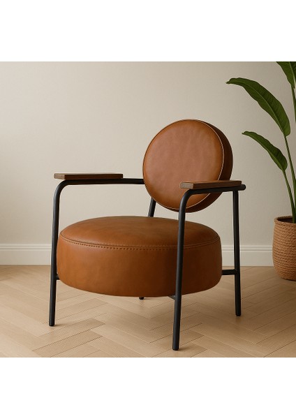 Venüs Modern Berjer Tekli Koltuk - Ofis Koltuğu - Metal Ayak - Taba