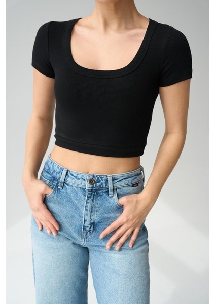 Geniş Yaka Bady - Siyah