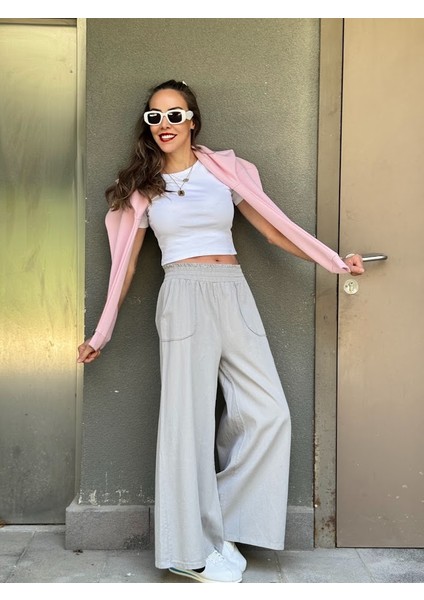 Gabardin Kumaş Bol Paça Pantolon