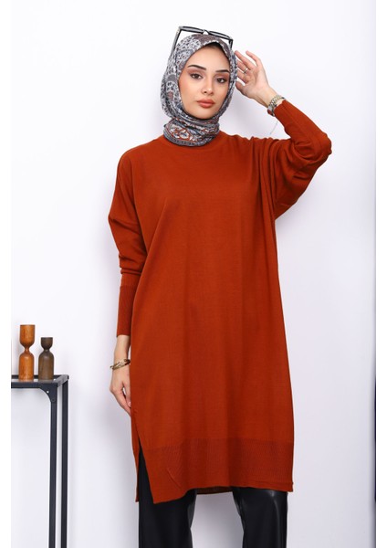 Kiremit Bisiklet Yaka Merserize Salaş Triko Tunik fiyatları