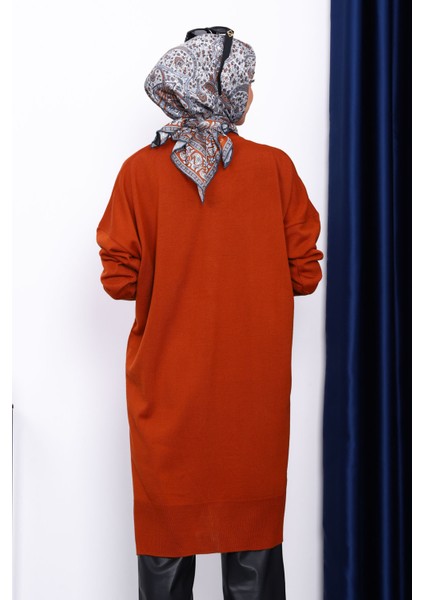 Kiremit Bisiklet Yaka Merserize Salaş Triko Tunik fırsatları