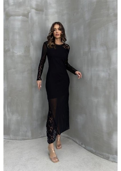 Almond Dantel Detaylı Tül Elbise 2659-8 modelleri