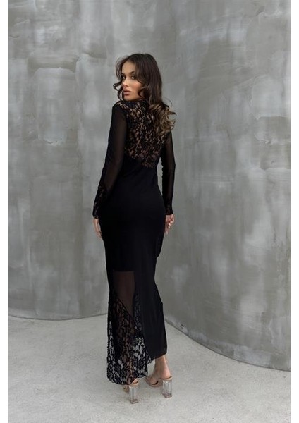 Almond Dantel Detaylı Tül Elbise 2659-8