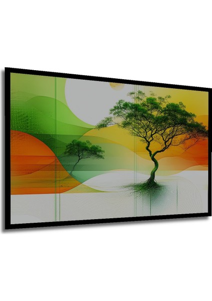 Çerçeve Görünümlü Sulu Boya Görünümlü Ağaçlar Modern Sanat Işyeri/ofis Dekoratif Ahşap Kare Tablo modelleri