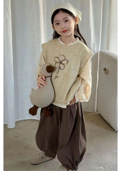 Papatya Işleme Süveterli 4 lü kombin - Bej