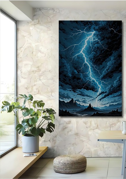 Gökyüzü Fırtınası Yağlı Boya Görünümlü Dekoratif Ahşap Ev/işyeri/ofis Kare Tablo
