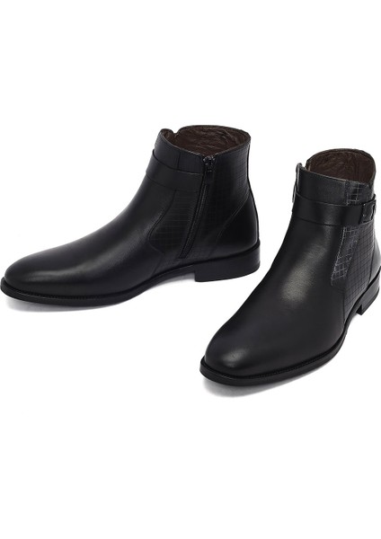 Erkek Siyah Toka Detaylı Fermuarlı Deri Klasik Bot 25WFD670318 modelleri