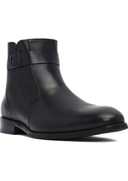 Erkek Siyah Toka Detaylı Fermuarlı Deri Klasik Bot 25WFD670318