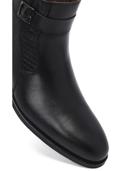 Erkek Siyah Toka Detaylı Fermuarlı Deri Klasik Bot 25WFD670318