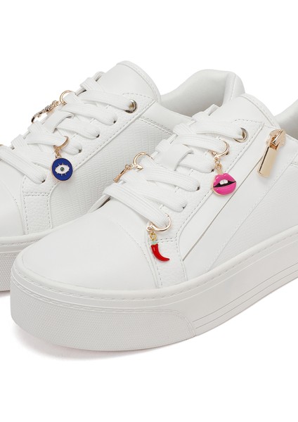 Kadın Beyaz Bağcıklı Kalın Tabanlı Sneaker 25AFD430918
