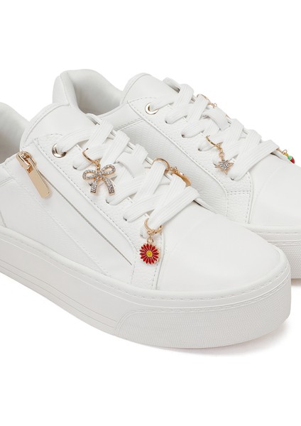 Kadın Beyaz Bağcıklı Kalın Tabanlı Sneaker 25AFD430918