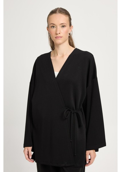 Kadın Siyah Oversize Uzun Kimono Yumuşacık Modal Ceket 30006 fiyatları