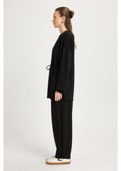 Kadın Siyah Oversize Uzun Kimono Yumuşacık Modal Ceket 30006 modelleri