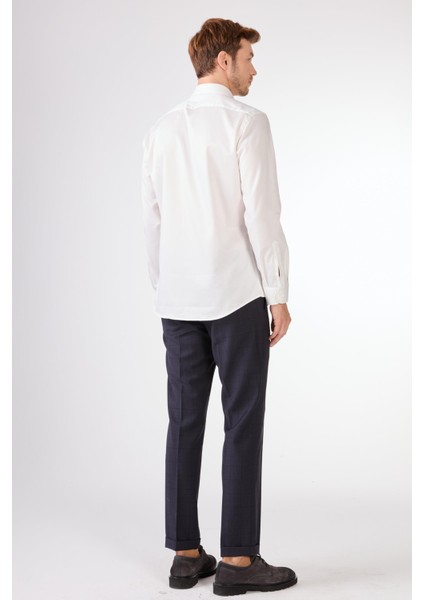 Kırık Beyaz Düz Slim Fit Uzun Kol Erkek Gömlek modelleri