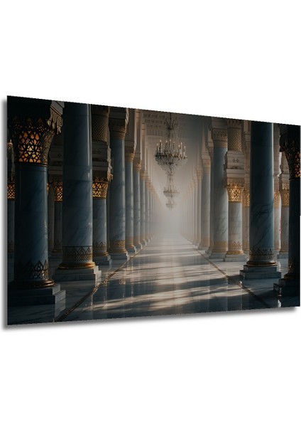 Mermer Sütunlar ve Kristal Avizeler Yağlı Boya Görünümlü Dekoratif Ahşap Ev/işyeri/ofis Kare Tablo modelleri