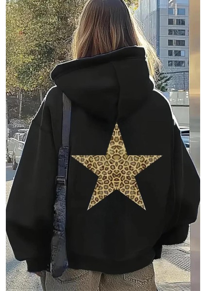 Leopar Stars Sırt Yıldız Baskılı Içi Pamuklu Unisex Sweatshirt