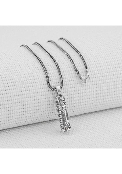 Kalp Anahtar Dualı Cevşen 925 Ayar Gümüş Erkek Kolye