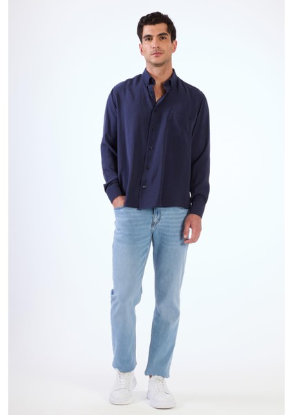 Lacivert Modal Düz Renk Regular Fit Erkek Gömlek