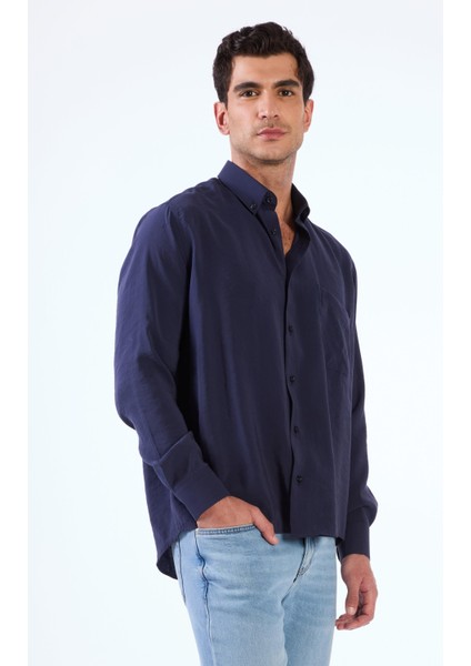 Lacivert Modal Düz Renk Regular Fit Erkek Gömlek modelleri