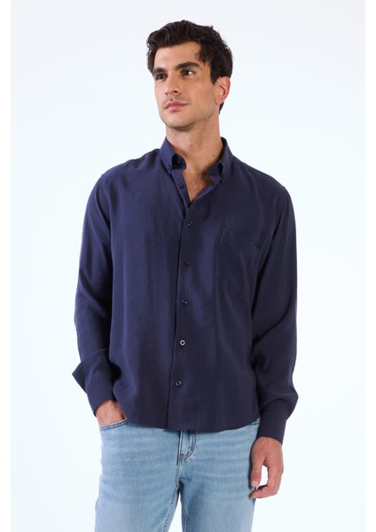 Lacivert Modal Düz Renk Regular Fit Erkek Gömlek fırsatları