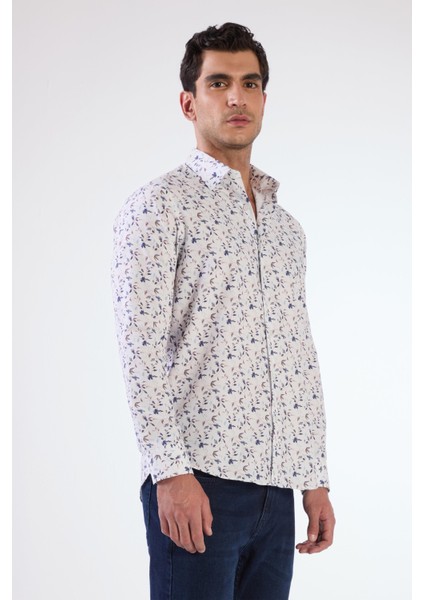 Mavi Erkek Slim Fit Çiçek Desenli Brent Yaka Uzun Kol Gömlek fiyatları