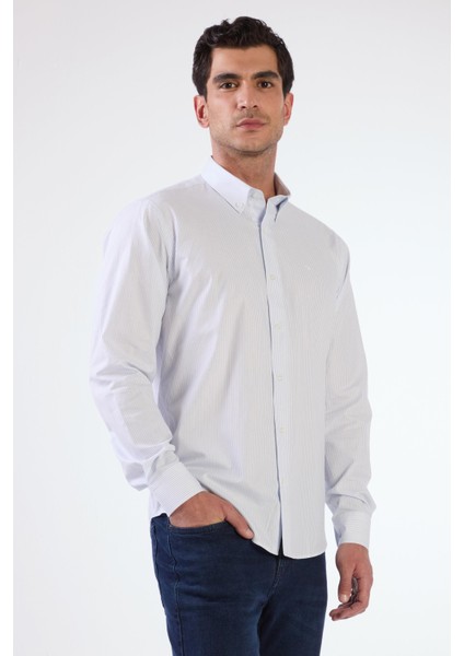 Açık Mavi Kare Desen Regular Fit Uzun Kol Erkek Gömlek fiyatları