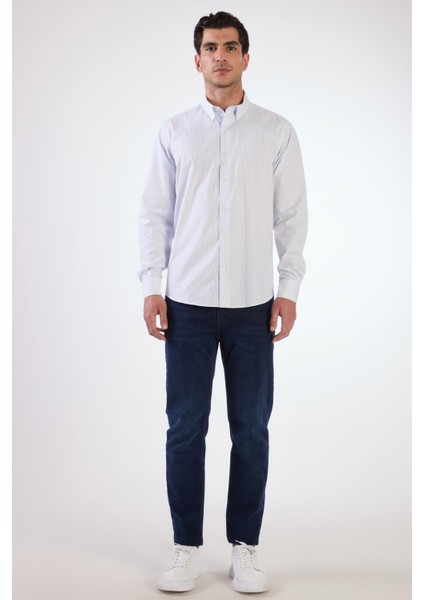 Açık Mavi Kare Desen Regular Fit Uzun Kol Erkek Gömlek fırsatları