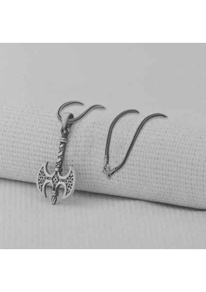 Çift Taraflı Balta 925 Ayar Gümüş Erkek Kolye