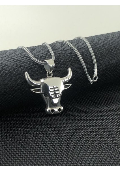 Boğa Kafası Tasarımlı 925 Ayar Gümüş Erkek Kolye