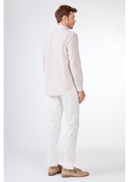 Bej Keten Düz Uzun Kol Regular Fit Erkek Gömlek indirimleri