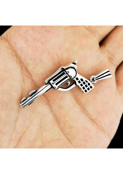 Özel Tabanca Tasarımlı 925 Ayar Gümüş Erkek Kolye Ucu