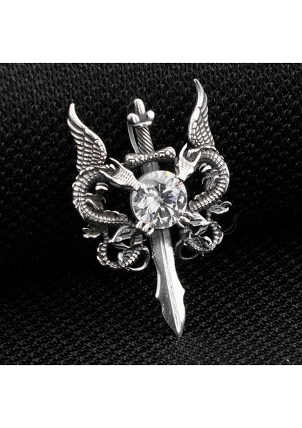 Ejderha Tasarımlı Zirkon Taşlı 925 Ayar Gümüş Erkek Kolye Ucu